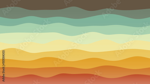 Brown, orange and blue coloured wave patterned background with a flowing design