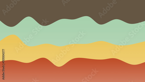 Brown, orange and blue coloured wave patterned background with a flowing design