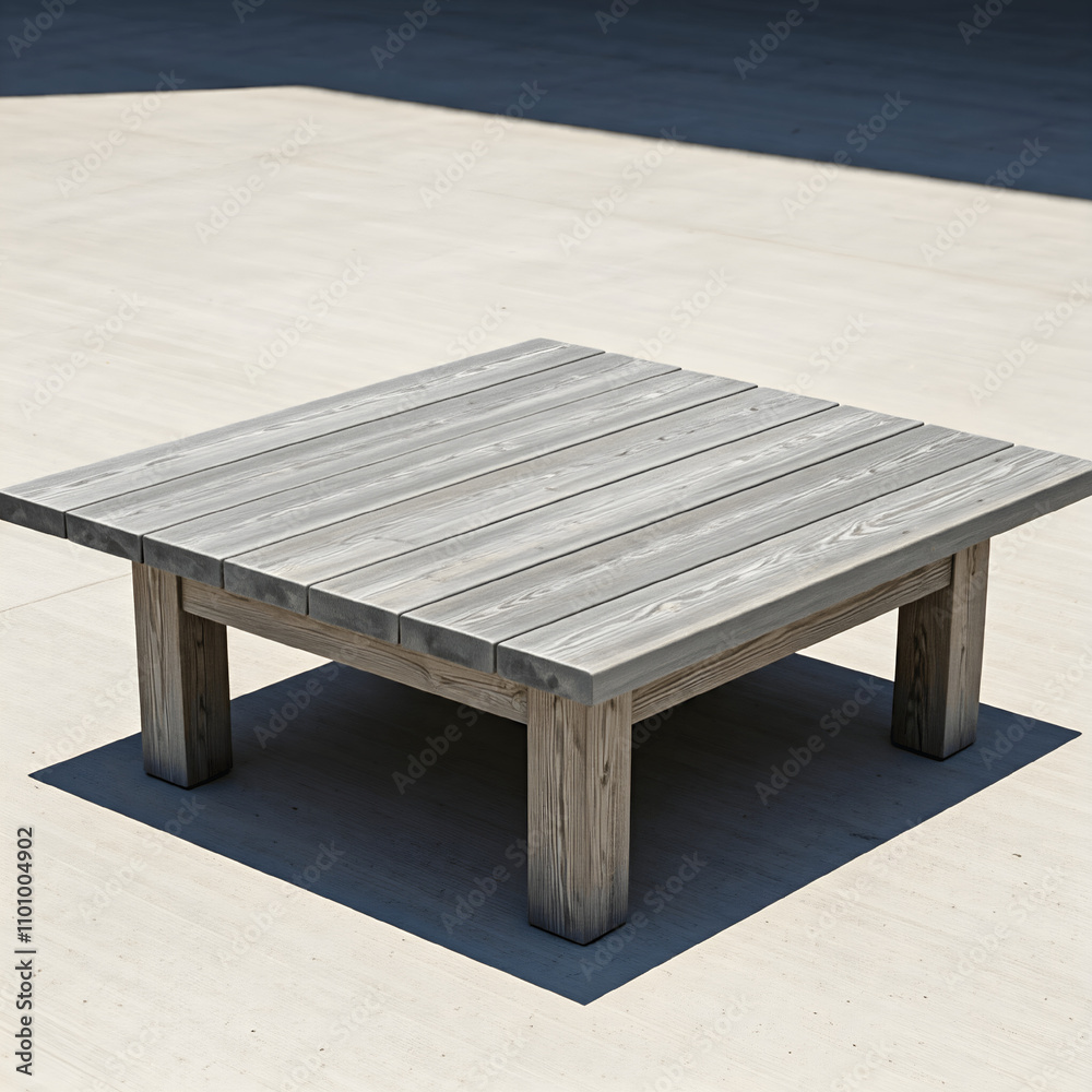 Fototapeta premium Square Wooden Coffee Table on Concrete Background