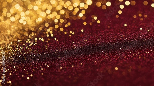 Gentle gold glitter texture on a rich burgundy background, offering a warm and inviting feel for Christmas and New Year visuals.