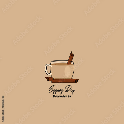 National Eggnog Day is celebrated on December 24th. Glass of Eggnog with cinnamon stick on beige background. Drinks event banner.