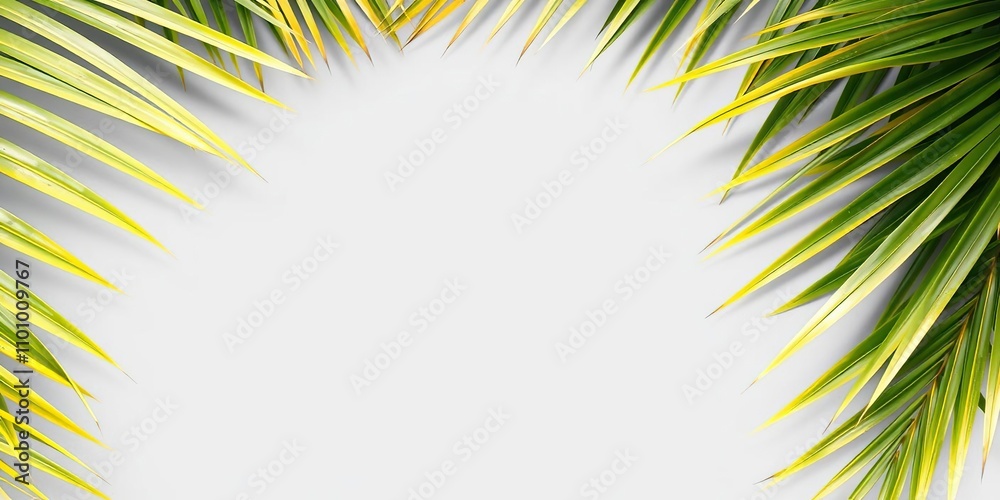 Fototapeta premium Natural Palm Fronds with Yellow Banana Leaves Backdrop, natural, leafy greens, warm colors