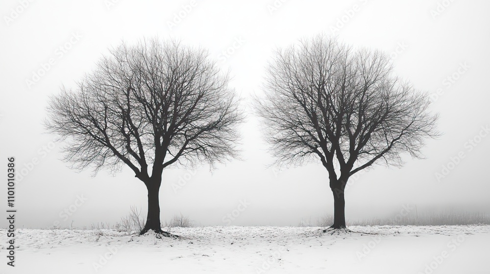 Fototapeta premium Leafless trees starkly represent the chilling effects of winter on nature.