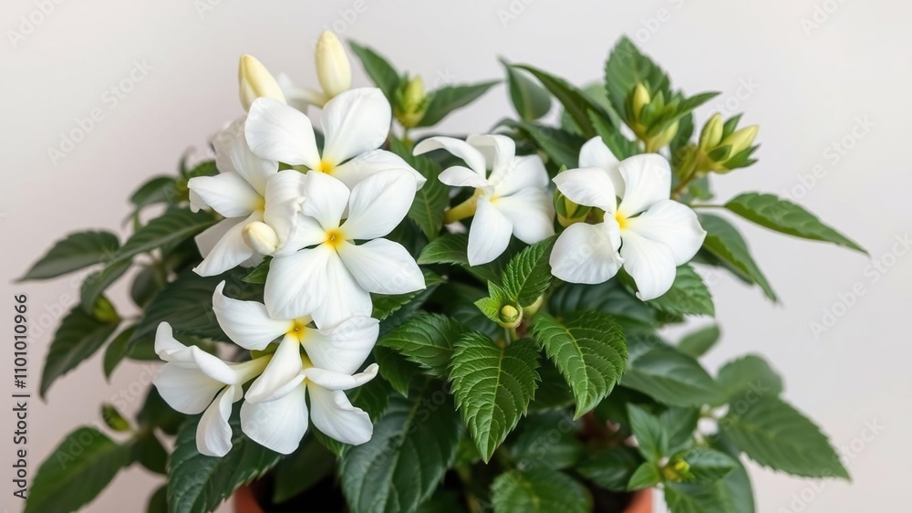 Fototapeta premium Potted Plant with Beautiful White Blooms, home decor inspiration, beautiful white blooms