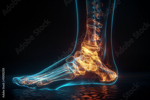 An x-ray showing the pain in the ankle joint, joint damage.