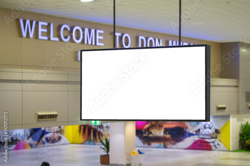 Blank advertising billboard at airport,mockup poster media template ads display	