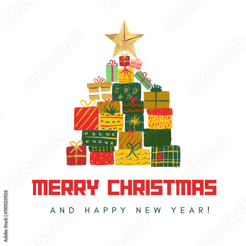 Colorful Christmas Tree Design for Greeting Cards