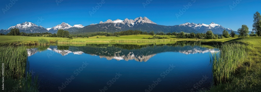 Serene Lake in the Alps Under Clear Blue Sky Serene Lake in the Alps Under Clear Blue Sky
