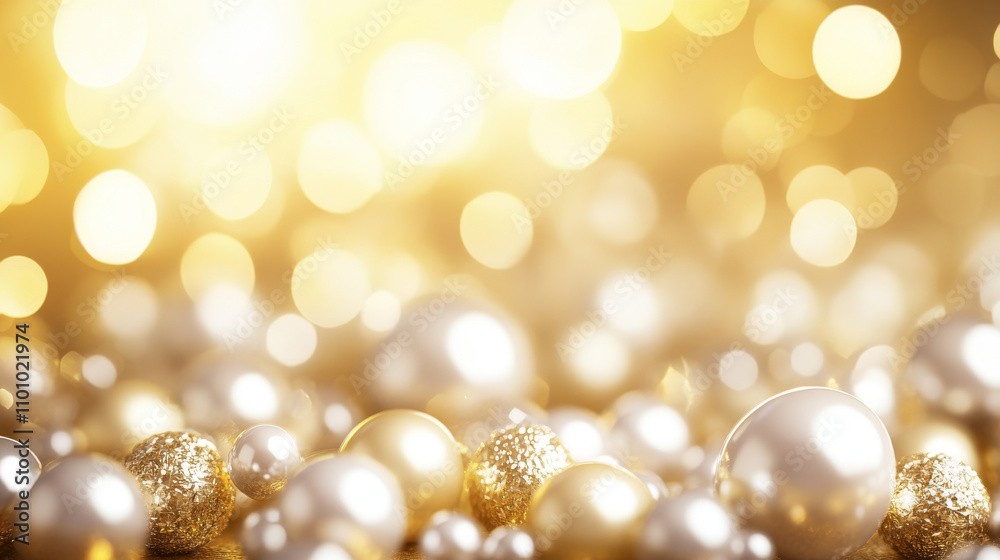 A shimmering background with blurry golden lights and pearl-like details. A 3D illustration. A shimmering background with blurry golden lights and pearl-like details. A 3D illustration.