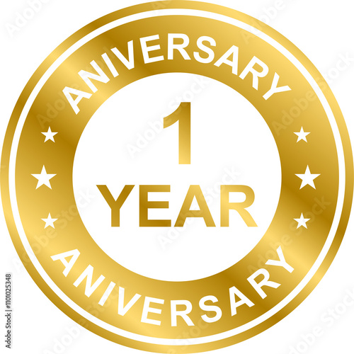 1 year anniversary gold icon for graphic design, logo, website, social media, mobile app, UI illustration