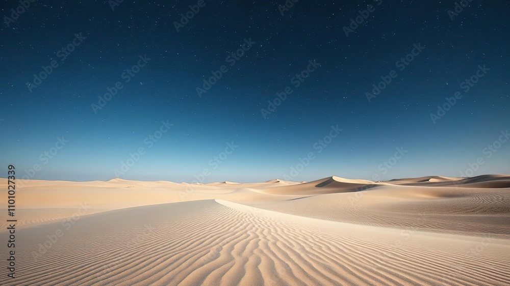 Naklejka premium A vast expanse of sand stretches out to infinity in the desert landscape under a starry sky, night, sky, horizon