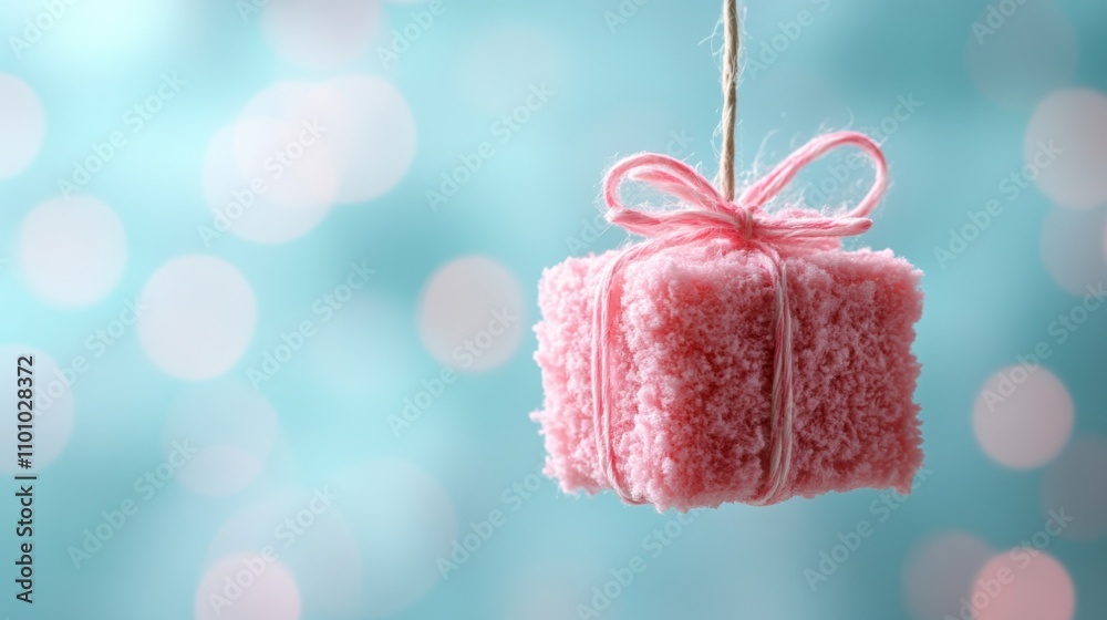 Pink fuzzy ornament in soft holiday theme Pink fuzzy ornament in soft holiday theme