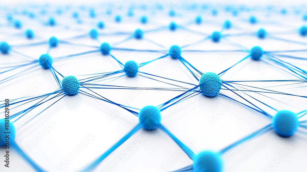 A 3D image shows a blue and white string network. A 3D image shows a blue and white string network.