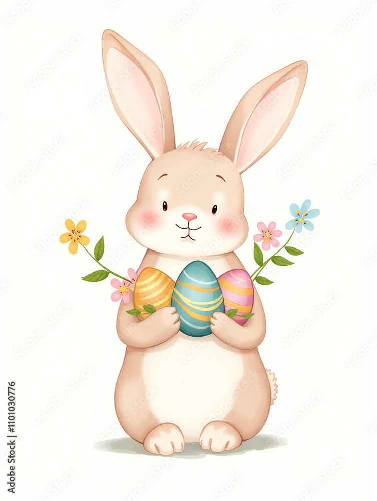 Obraz premium Whimsical Easter Bunny Mockup with Colorful Eggs and Floral Accents