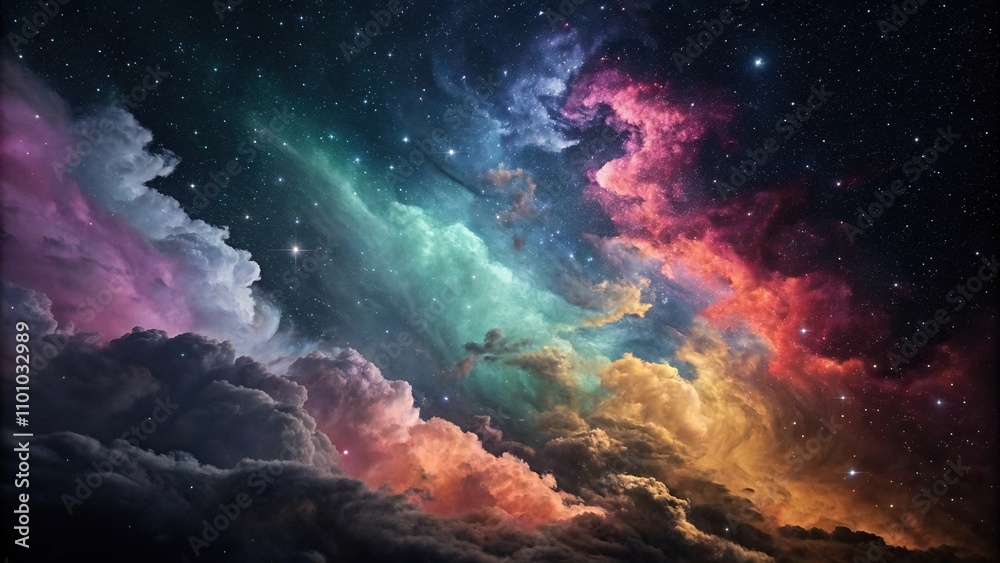 Fototapeta premium Vibrant swirling clouds of color in a deep space, colors, dimensionality, space