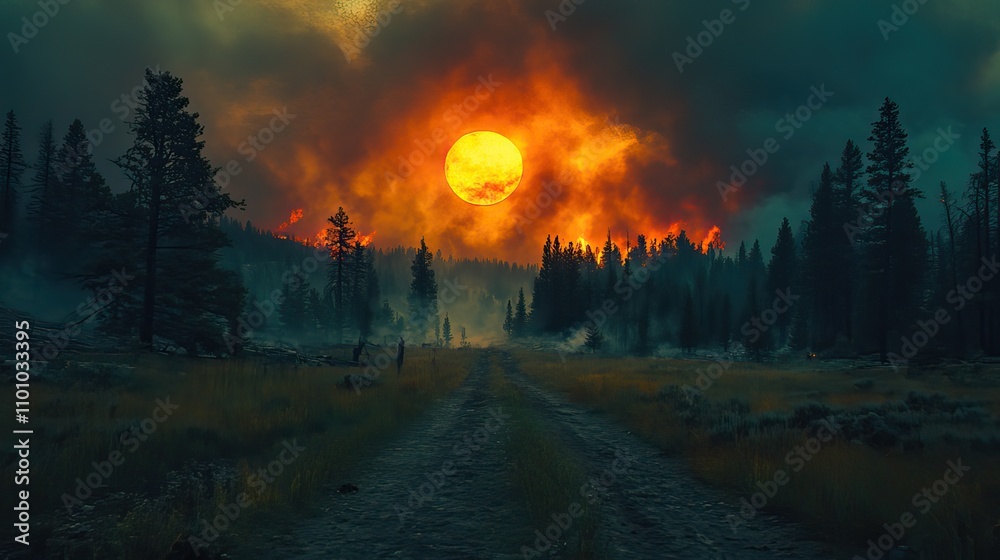 Smoke-filled skies depict the aftermath of a wildfire, symbolizing the urgency of addressing climate change. Smoke-filled skies depict the aftermath of a wildfire, symbolizing the urgency of addressing climate change.