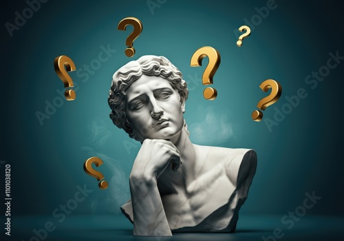 Sculpture Seeking Answers with Question Marks