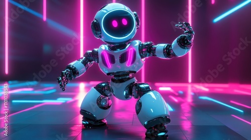 Cute robot dancing neon lights.