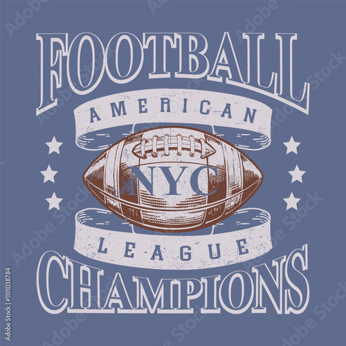 American football Vintage retro Denim Print for T-Shirt or Apparel. Retro artwork and Sport Typography, Football T-shirt graphics, Print for sportswear apparel. College vector label and print design
