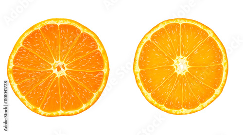 two orange slices on an isolated background