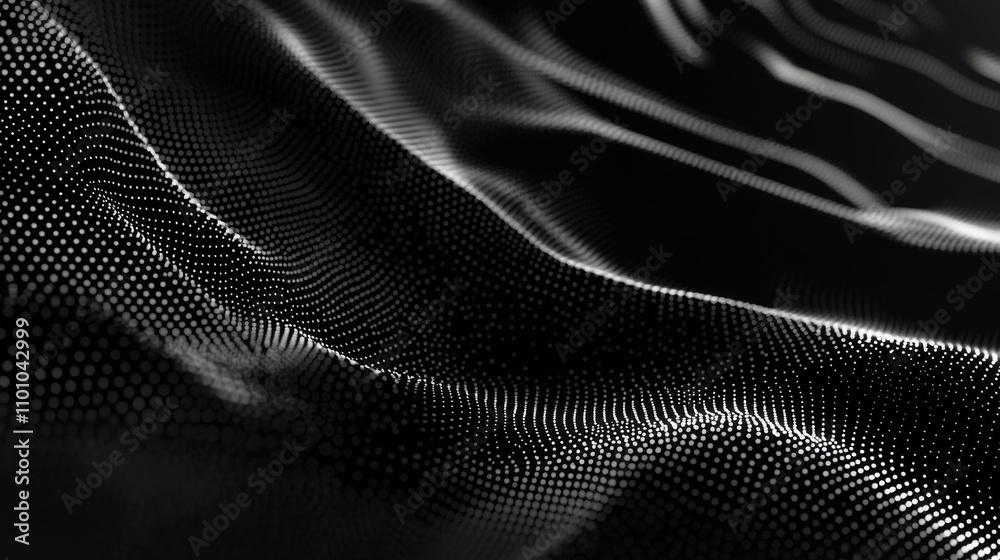 Naklejka premium Abstract Digital Waveform: Black and White Particle Design