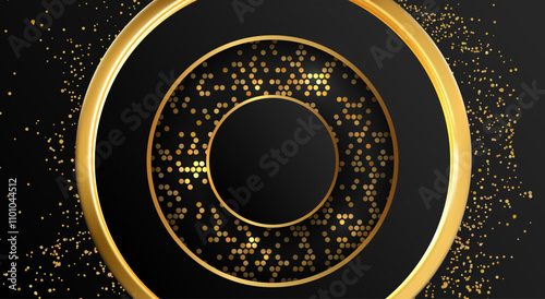 Vector icon of thin and thick gold rings with sparks on a black background.