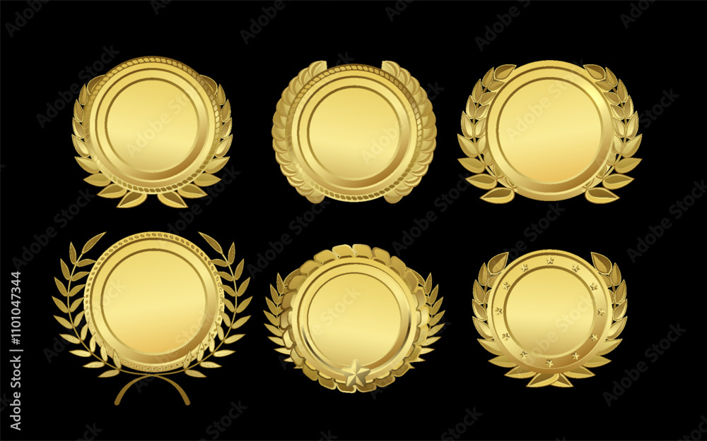 Golden winner badges vector illustration set Golden winner badges vector illustration set