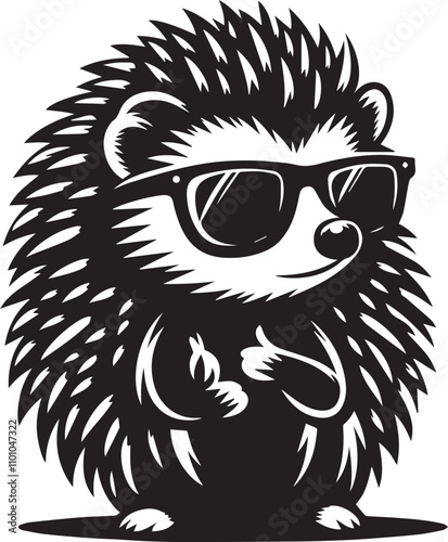 A hedgehog wearing sunglasses and striking a cool pose vector silhouette