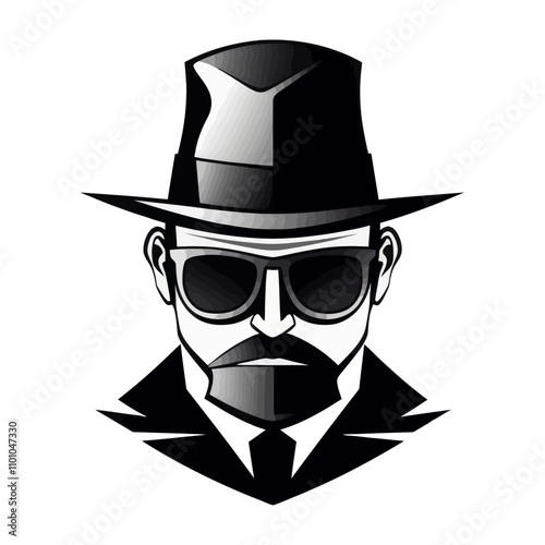 Black and white minimalist portrait of a mysterious man. Generative AI.