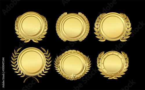 Golden winner badges vector illustration set