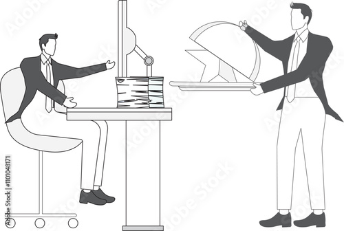 businessman carrying a huge plate with a big star on it