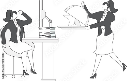 businesswoman carrying a huge plate with a big star on it