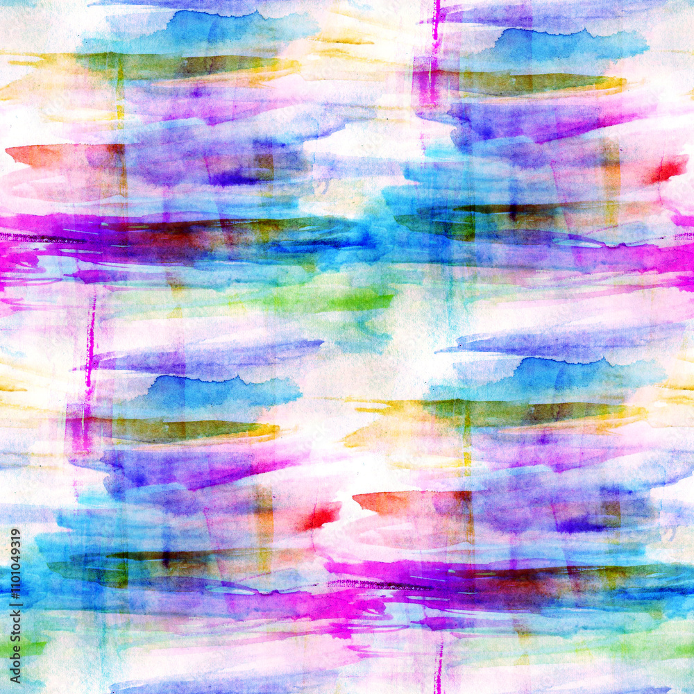 Obraz premium Seamless pattern of watercolor abstract texture in a rainbow of colors. Vibrant and artistic design is perfect for adds a dynamic and colorful touch to backgrounds, prints, and creative projects. 
