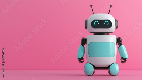 SEO visibility on mobile. Friendly robot on a pink background