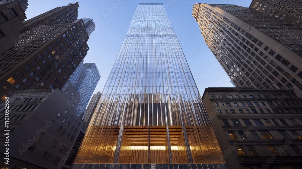 Naklejka premium Towering Reflections: An Architectural Masterpiece in the Heart of the City