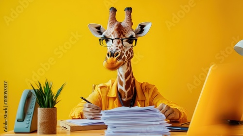 Giraffe in Office Attire Working at Desk