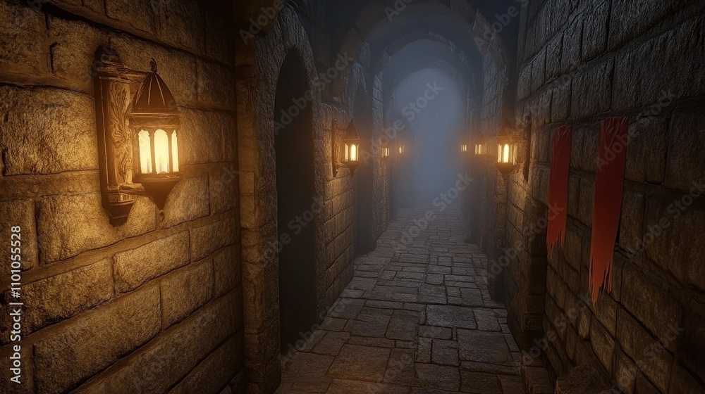 Fototapeta premium Mysterious Passageway in an Ancient Stone Castle