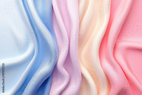Abstract Draped Pastel Silk Fabric Background, Soft Texture, Smooth Waves, Elegant Design, Colorful Textile