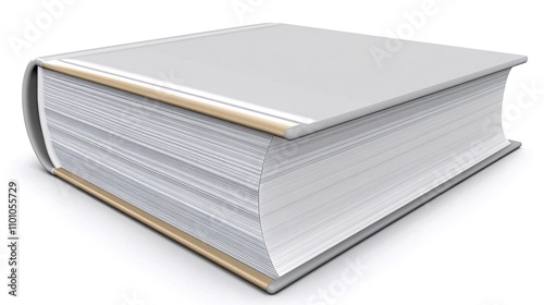 Thick, blank, white hardcover book with beige spine, isolated on white background. Generative ai