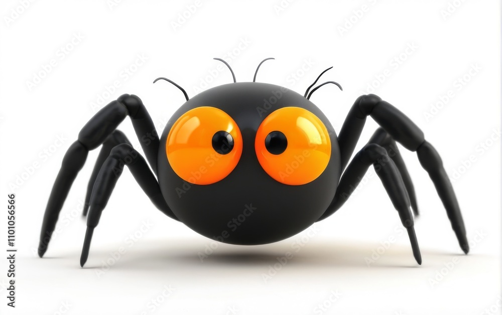 Obraz premium 3D Black Spider with Orange Eyes and Smiling Expression on White Background Colorful Insect Art Rendering