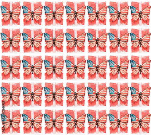 Patriotic Butterfly Pattern: Watercolor Delight  photo