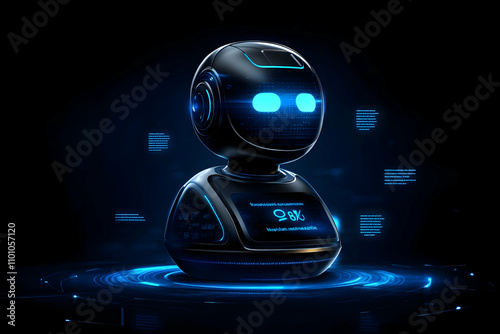 Wallpaper Mural Futuristic Robot Displays Data on Screen in a Dark Background, 3D Render Torontodigital.ca