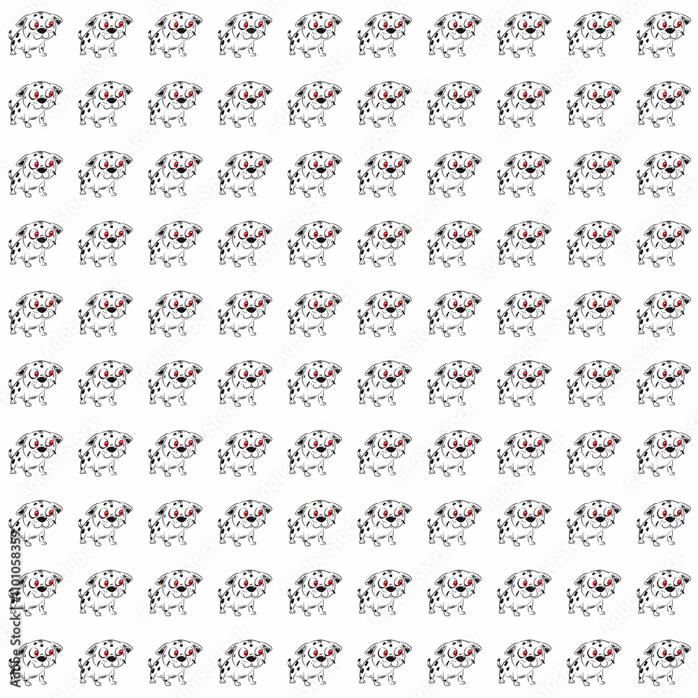 Fototapeta premium Dalmatian Dog Pattern:Cute Dalmatian puppy seamless repeat pattern. This adorable design features a playful pup in a charming and repetitive arrangement, perfect for various applications. 
