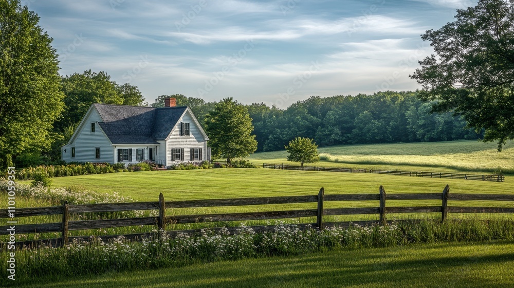 Obraz premium Idyllic Country Farmhouse with Scenic Landscape