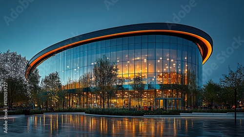 The entrance to a climate-focused arena highlights the importance of environmental awareness and action. photo