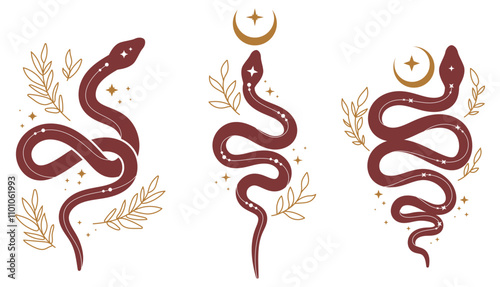 Mystical snake illustration, celestial, new year, 2025