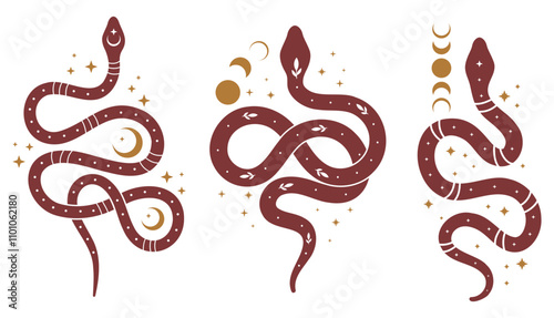Mystical snake illustration, celestial, new year, 2025