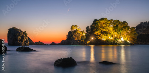 Ruins on a small island near the resort of Parga, Greece-night photography