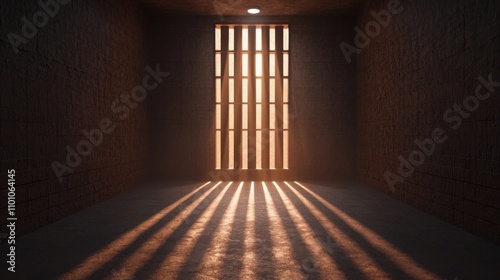 law restriction and justice. Light streaming through a barred door photo