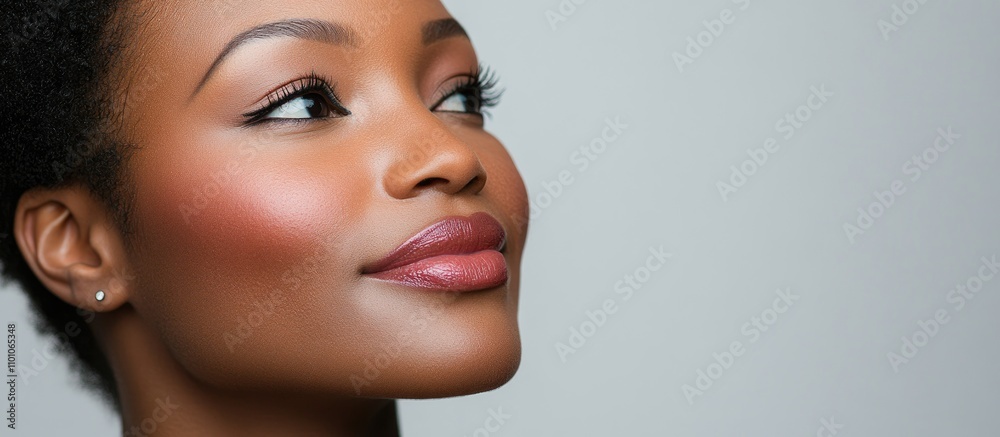 Fototapeta premium Close up portrait of a woman with glowing skin and natural makeup showcasing beauty ideal for skincare product advertisements and routines